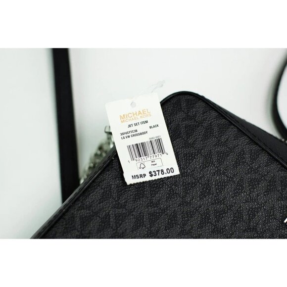 NEW Michael Kors Jet Set East West Crossbody Black Signature Logo Leather Bag L - Picture 5 of 11